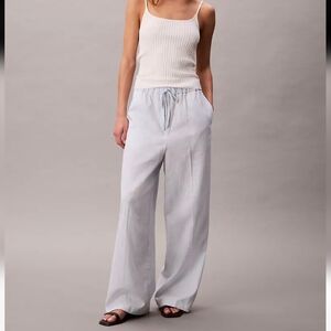 Calvin Klein Light Blue Wide-Leg Drawstring Pants, Size L